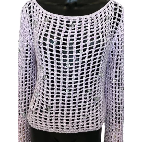 & Other Stories x Susan Fang Lilac Beaded Open Knit Crochet Top Size L